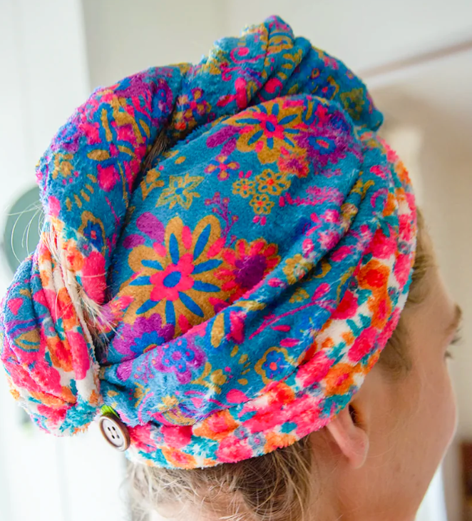 Microfiber Hair Towel Wrap- Teal Floral