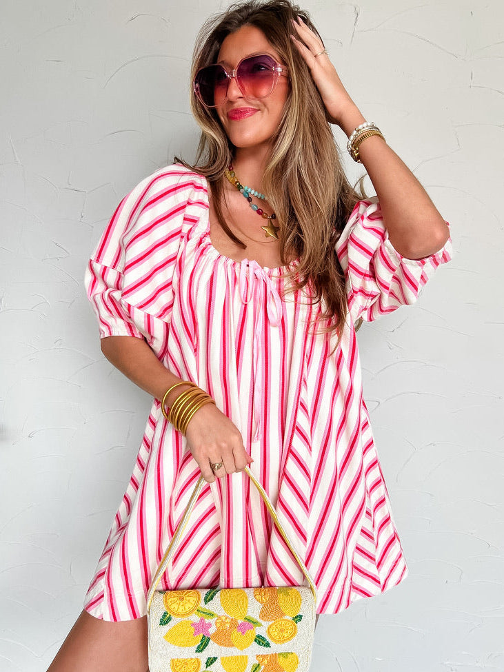 Pink and white striped shorts romper, flowwy and oversized fit