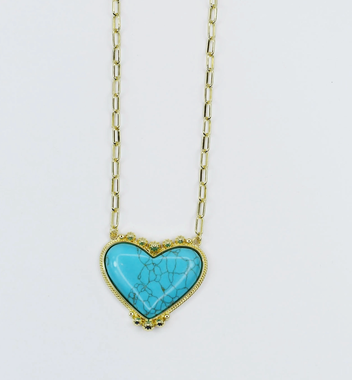 {TJ}Turquoise Heart Treasure Gold Necklace