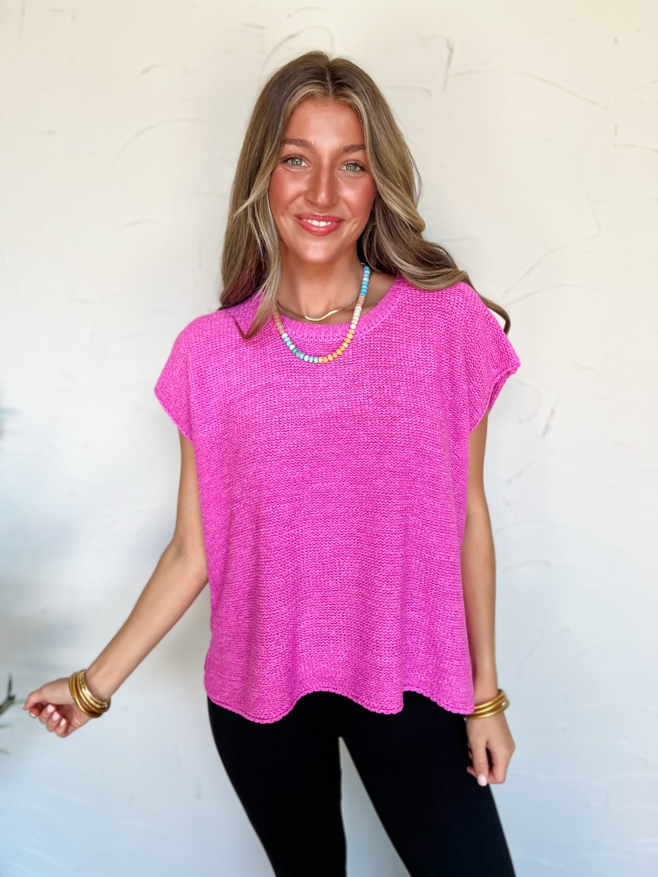 Much To Do Oversized Cutoff Sleeve Knit Top- Bright Mauve