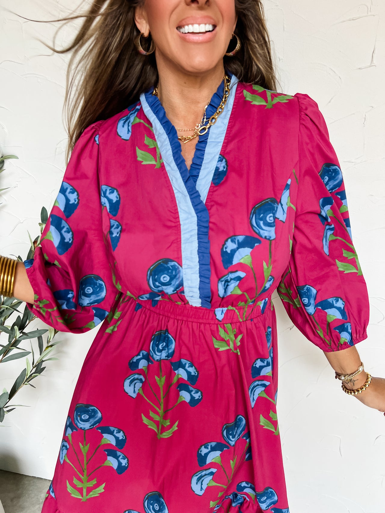 She's Doing The Most Floral Ruffle Neck Midi Dress