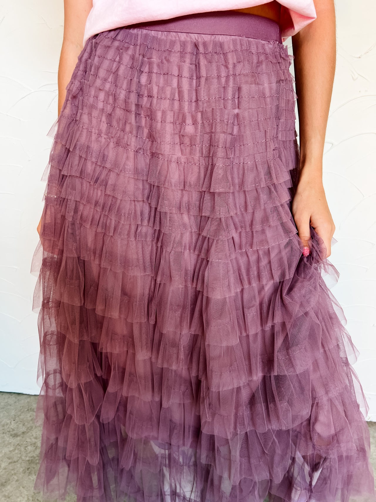 Twirl Me Around Tulle Midi Skirt- Mauve