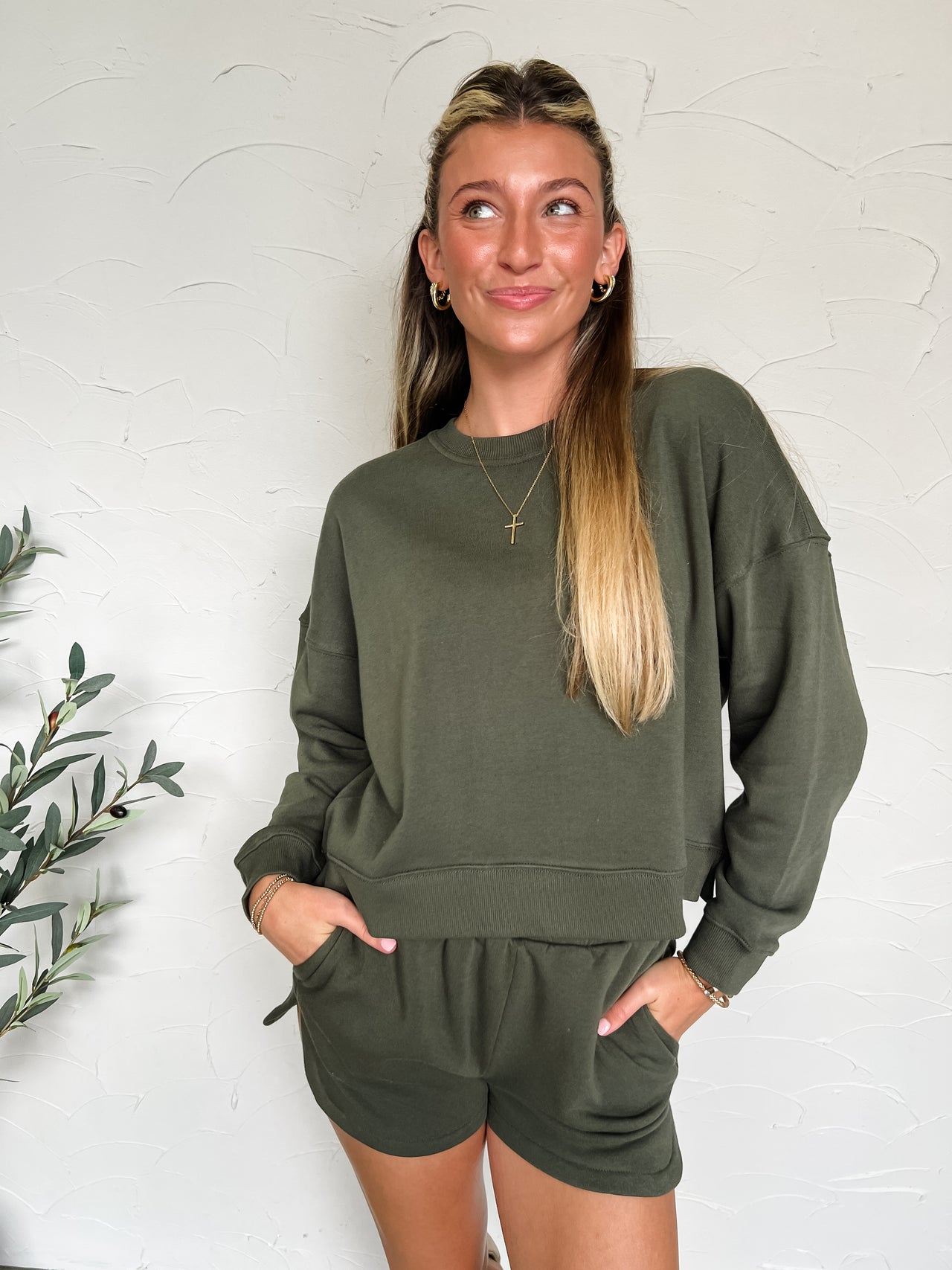 Stay Trendy Fleece Comfy Set- DK Olive