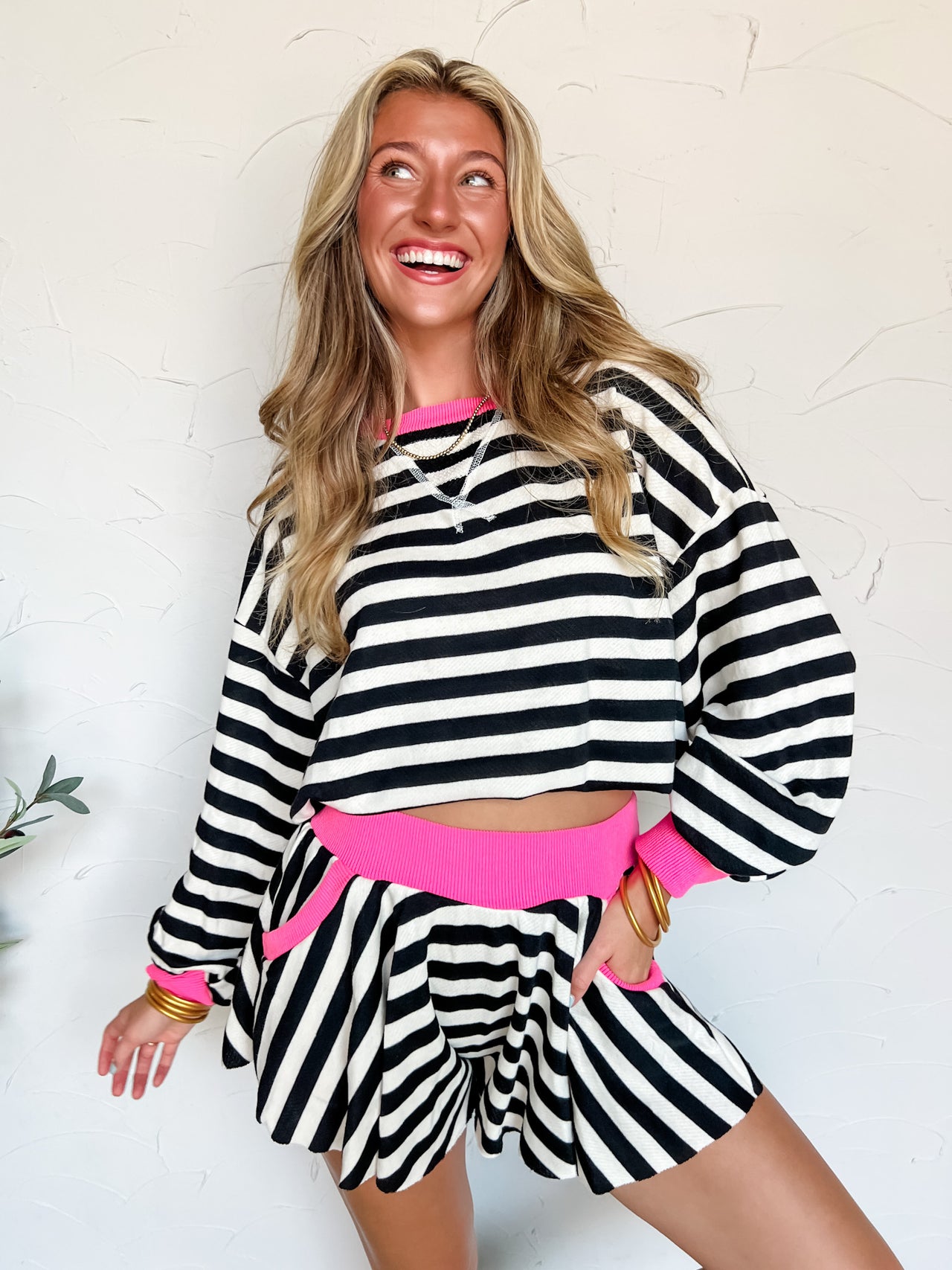 A Pop Of Pink Striped Relaxed Set
