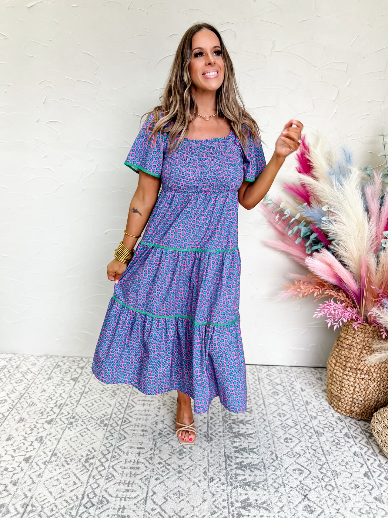 Found My Way Floral Square Neck Tiered Dress