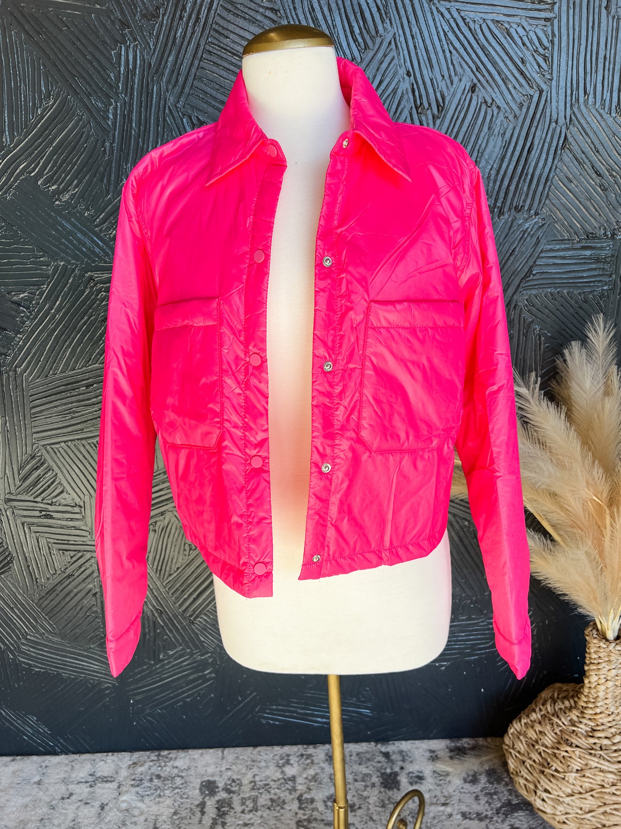 Too Cool For You Crop Jacket- Hot Pink