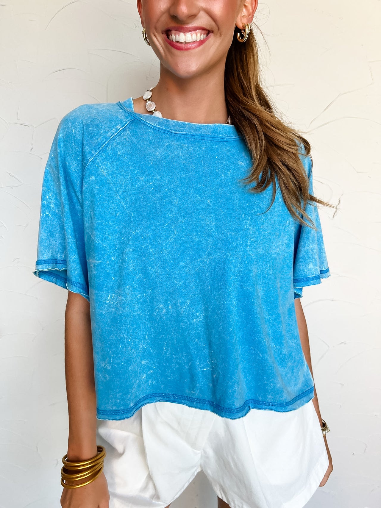 She's The Real Deal Acid Wash Cropped Tee- Deep Sky