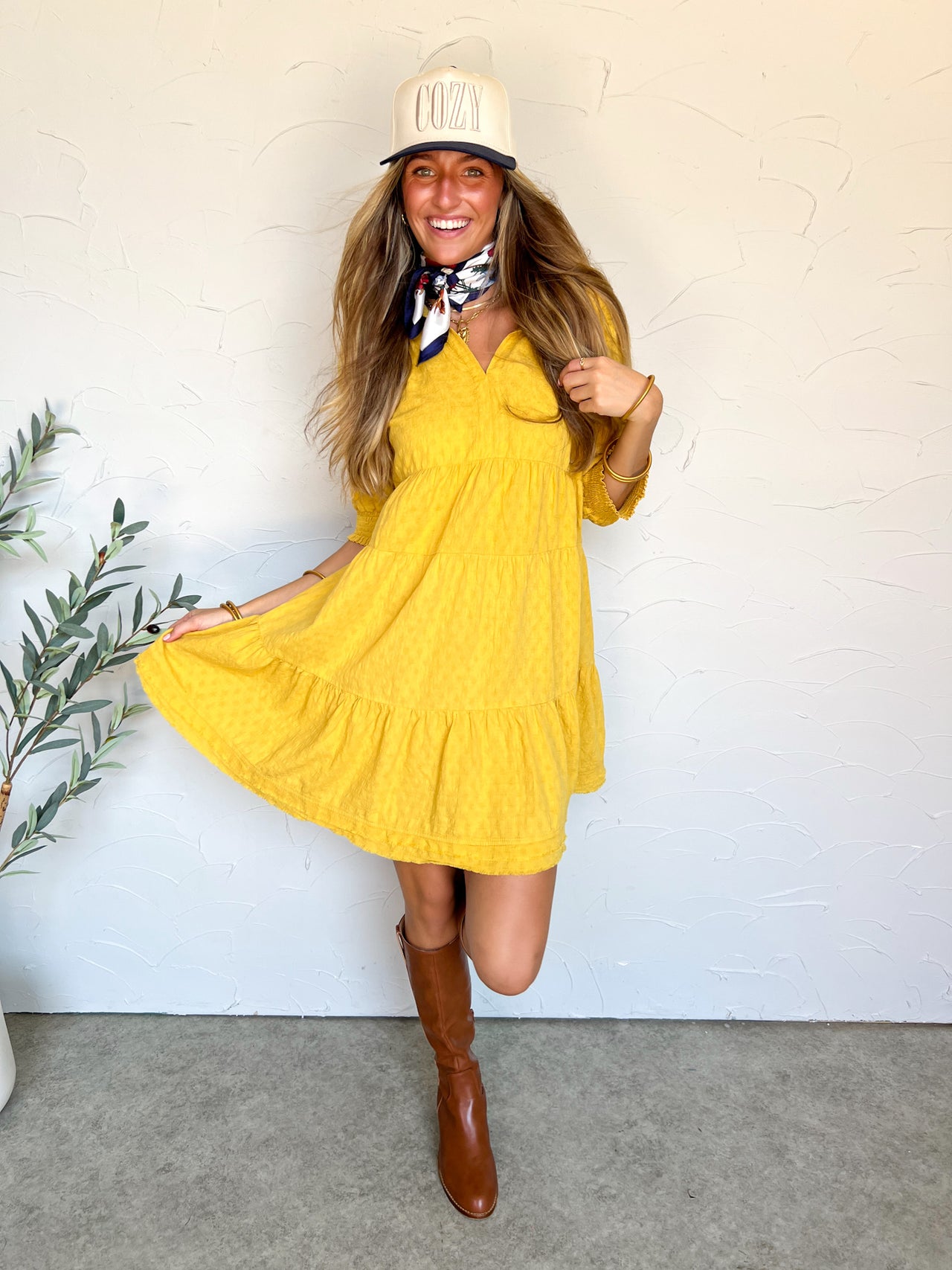 Walk This Way Collared Mini Dress- Honey