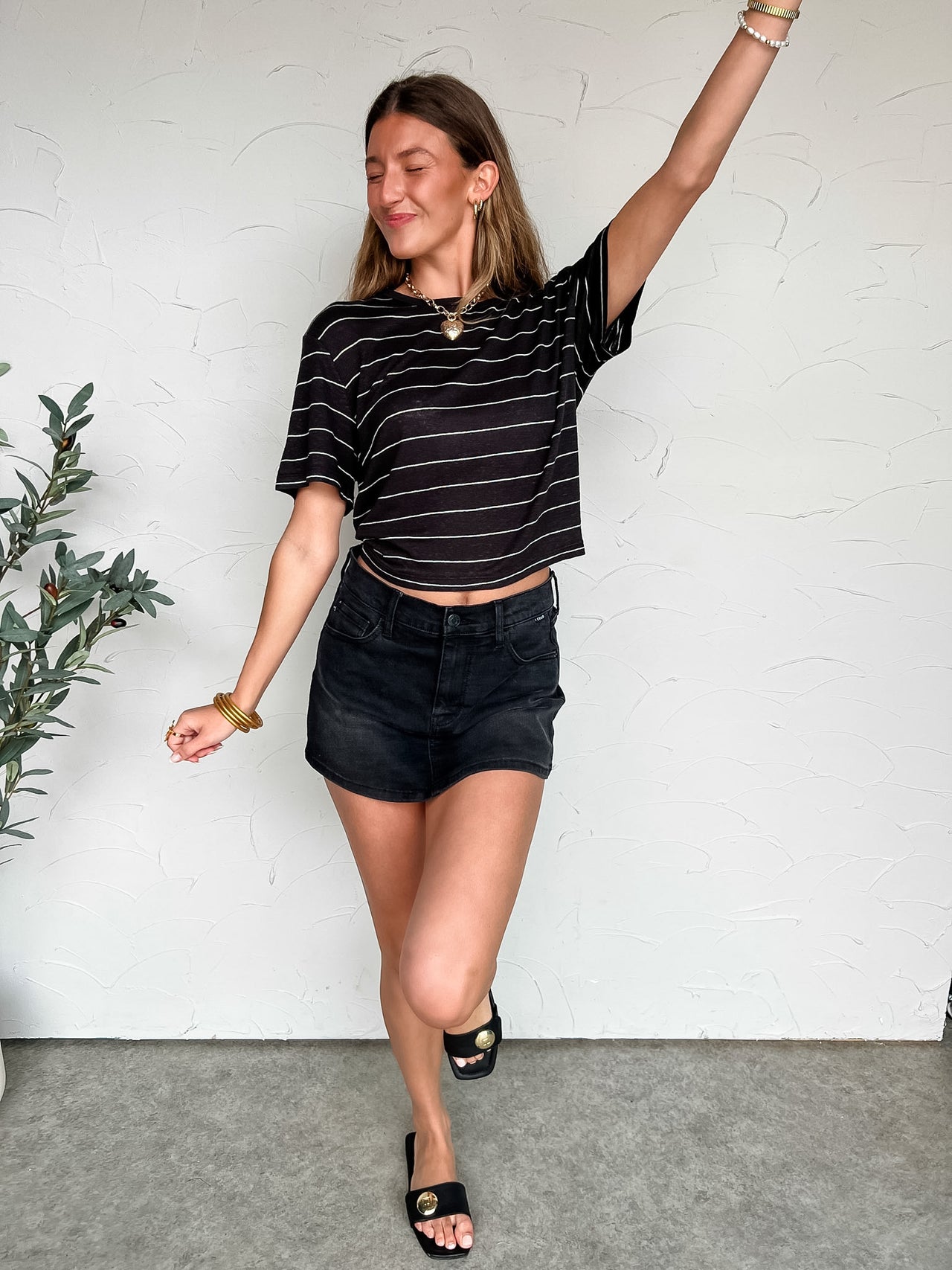 I'm Perfect Stripe Cotton Linen Top- Black/White