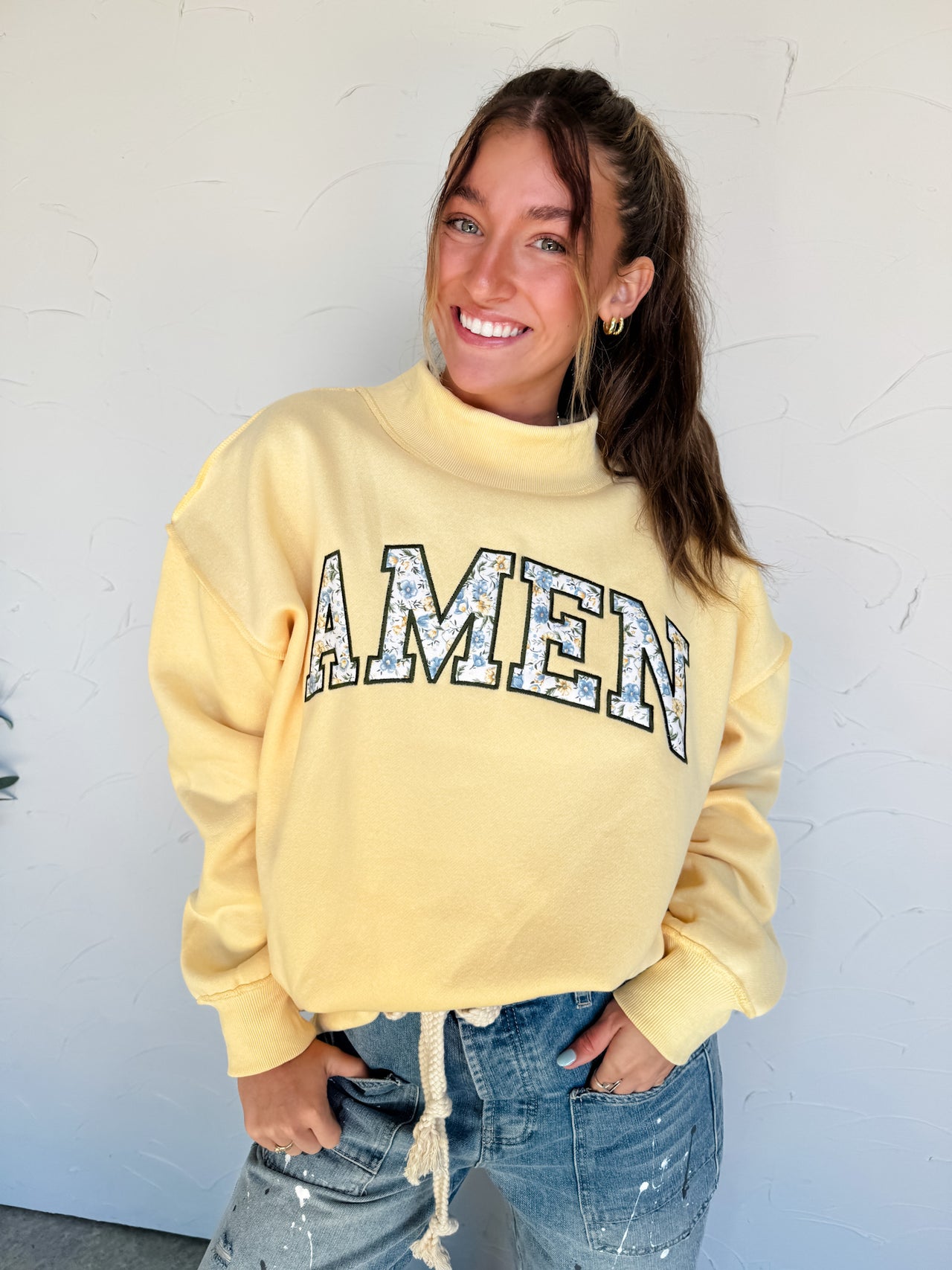 Amen Floral Mock Neck Sweatshirt