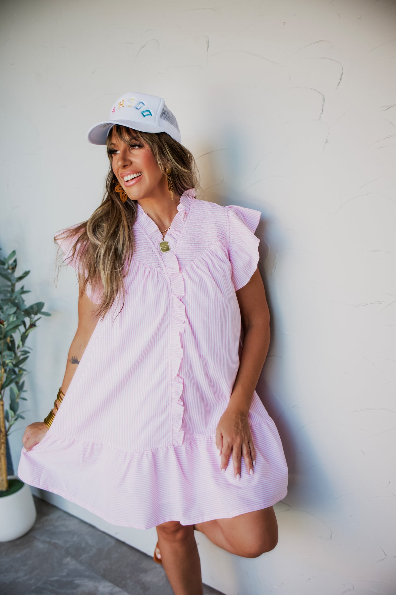 Here For The Looks Stripe Ruffle Dress