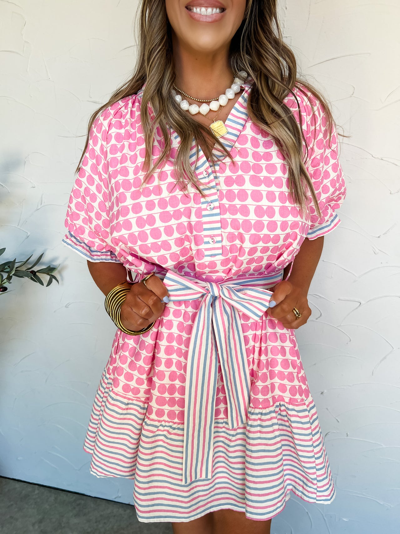 Bright Beginnings Polka Dot Tie Waist Dress