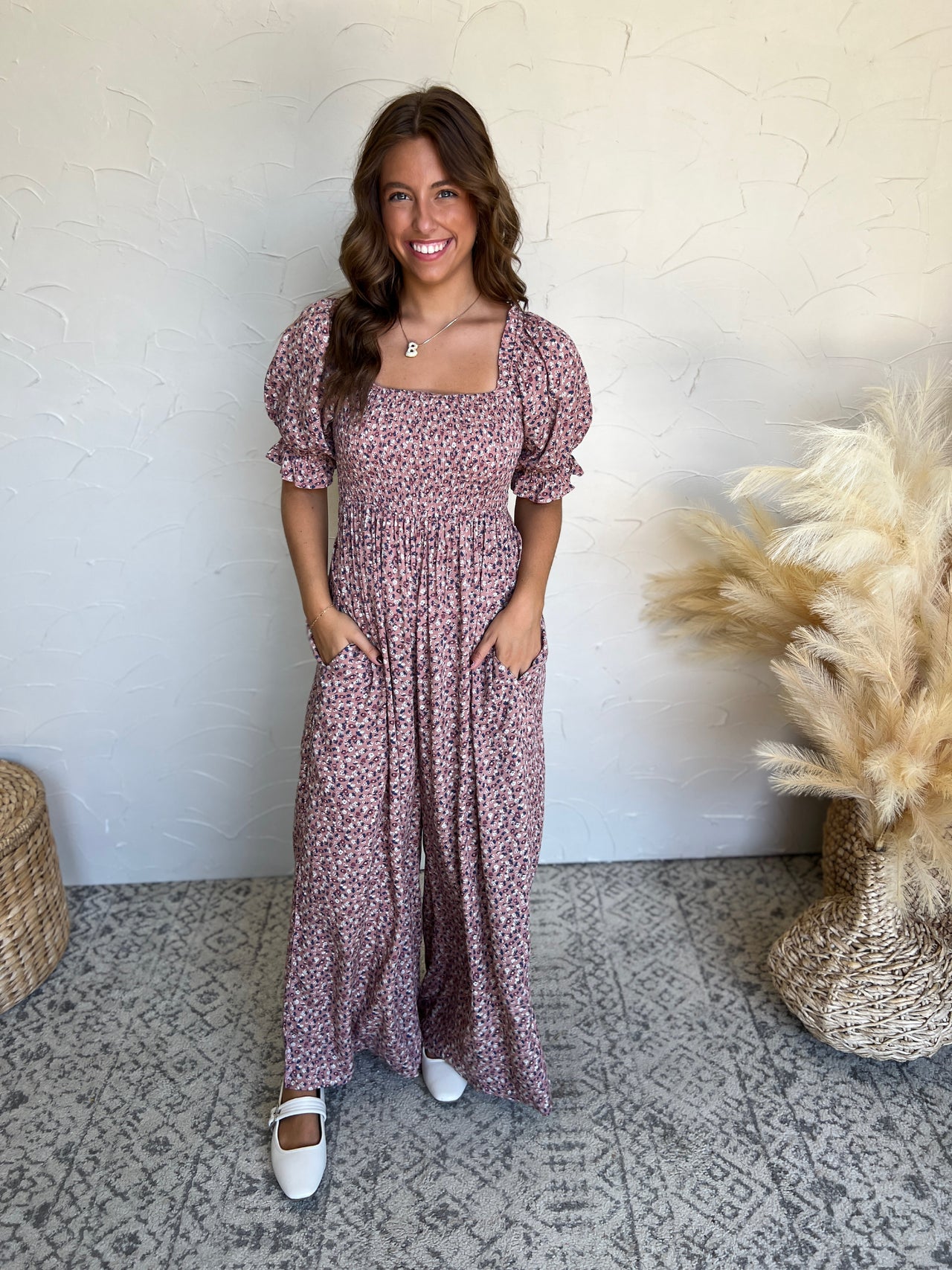 Keep It Real Vintage Floral Jumpsuit- Dusty Pink