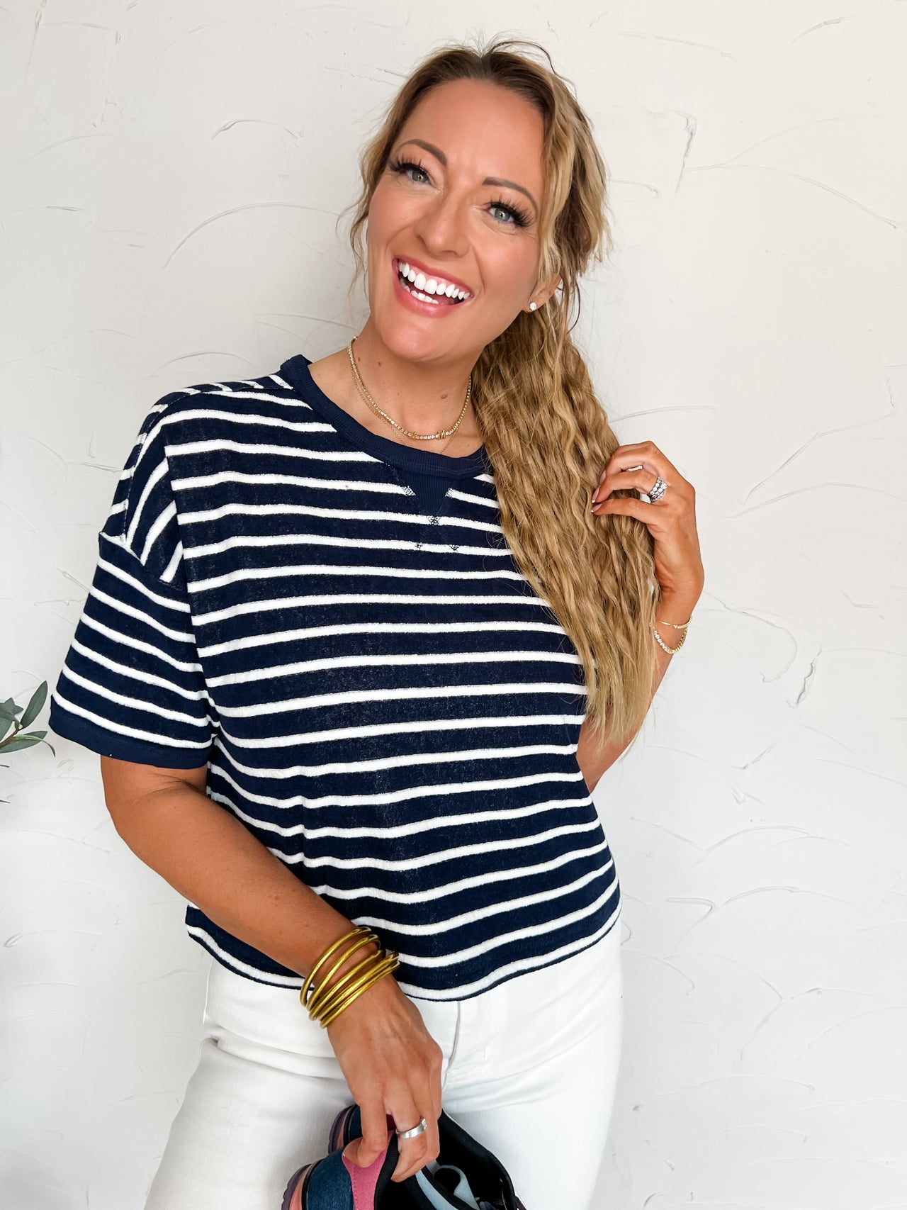 On The Other Side Oversized Stripe Top- Navy/White