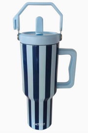 38oz navy and light blue striped tumbler 