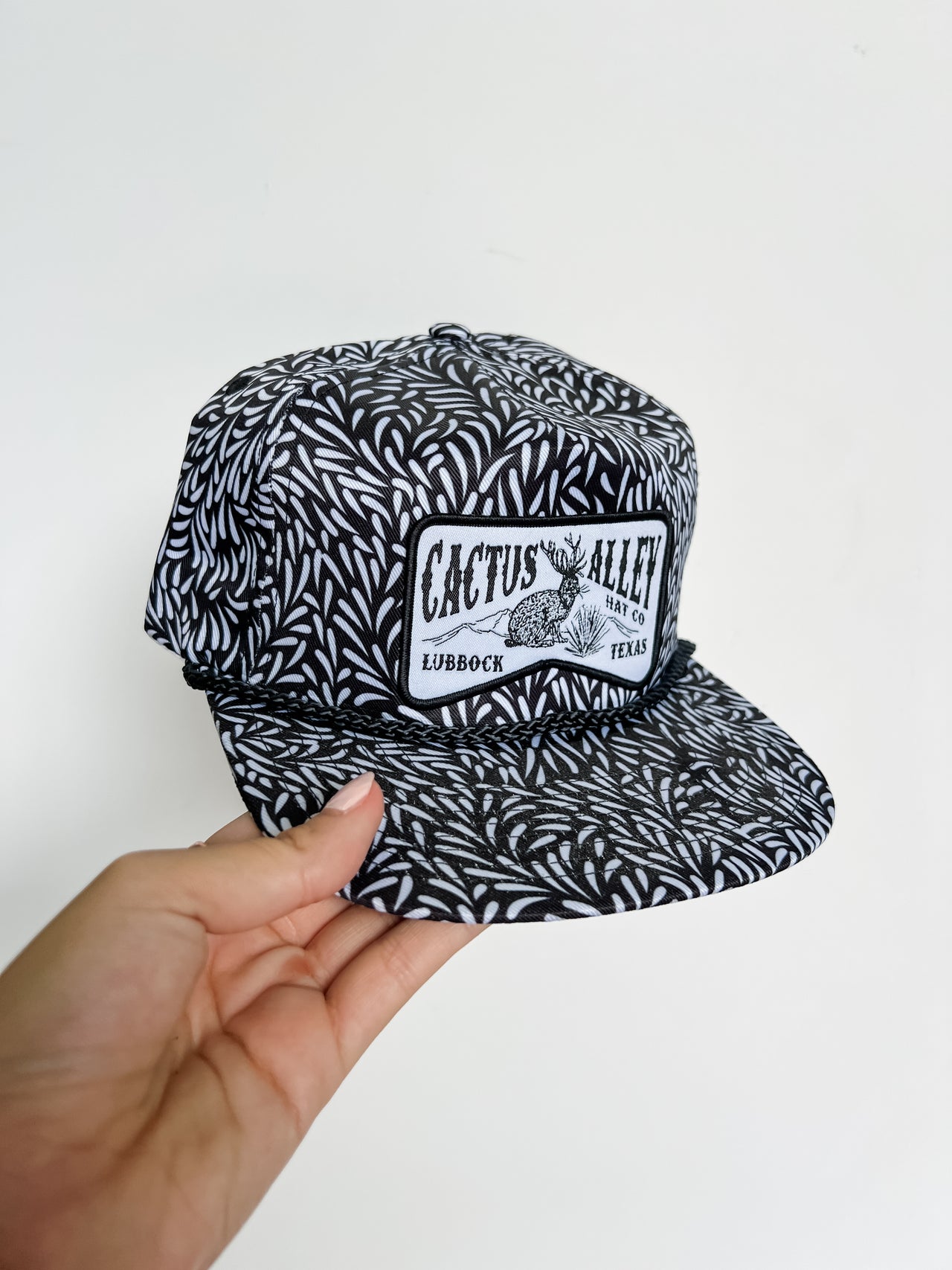 Jackalope Hat- Black and White Leaf