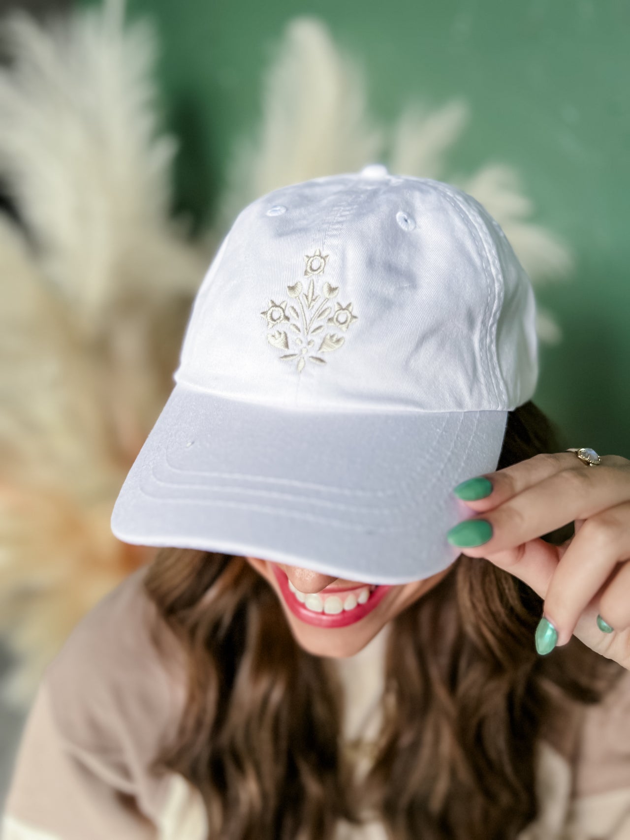 Floral Embroidered Cap- White