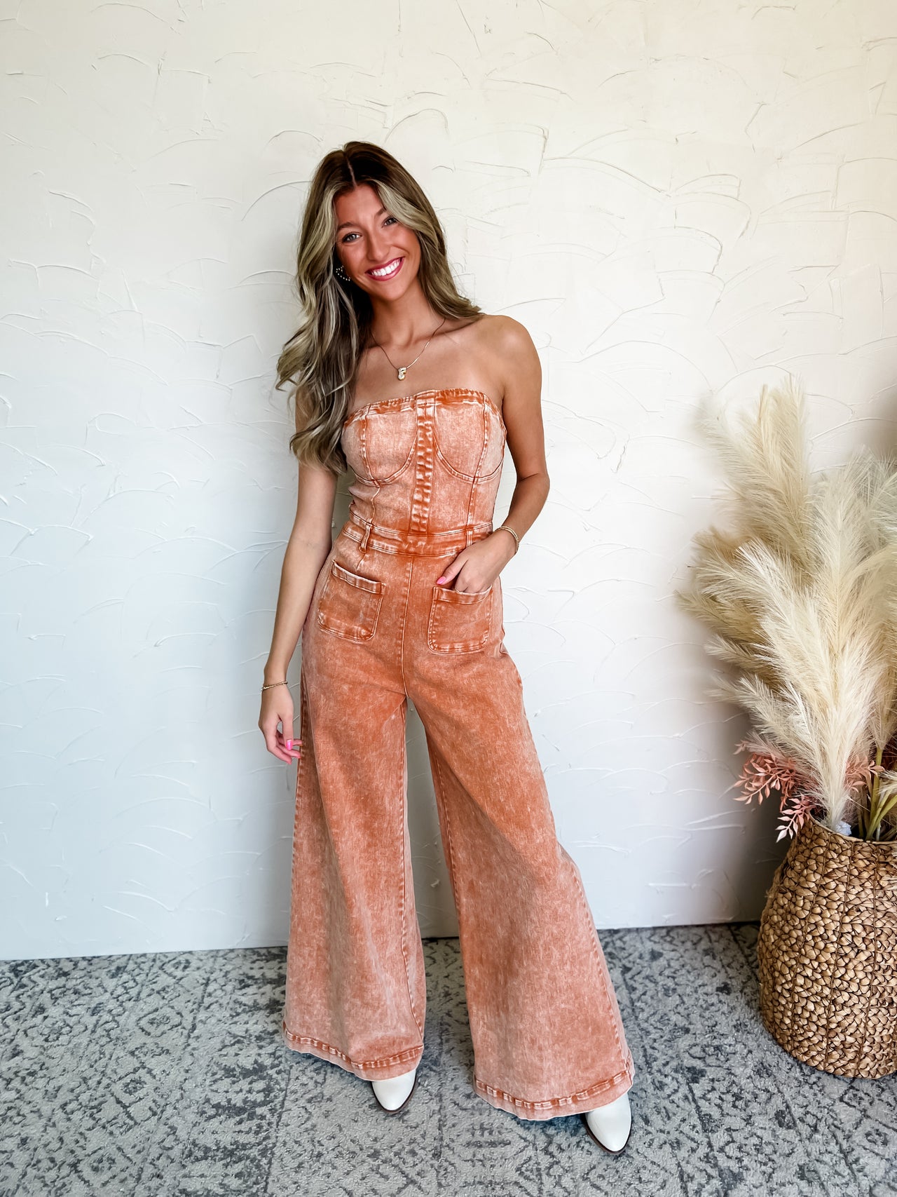 You Flatter Me Mineral Wash Denim Jumpsuit