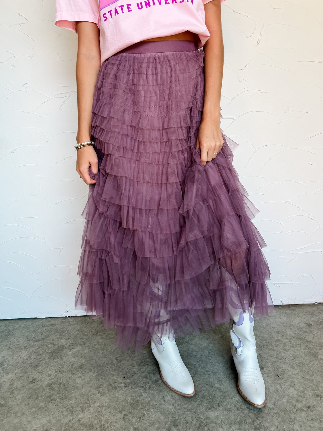 Twirl Me Around Tulle Midi Skirt- Mauve