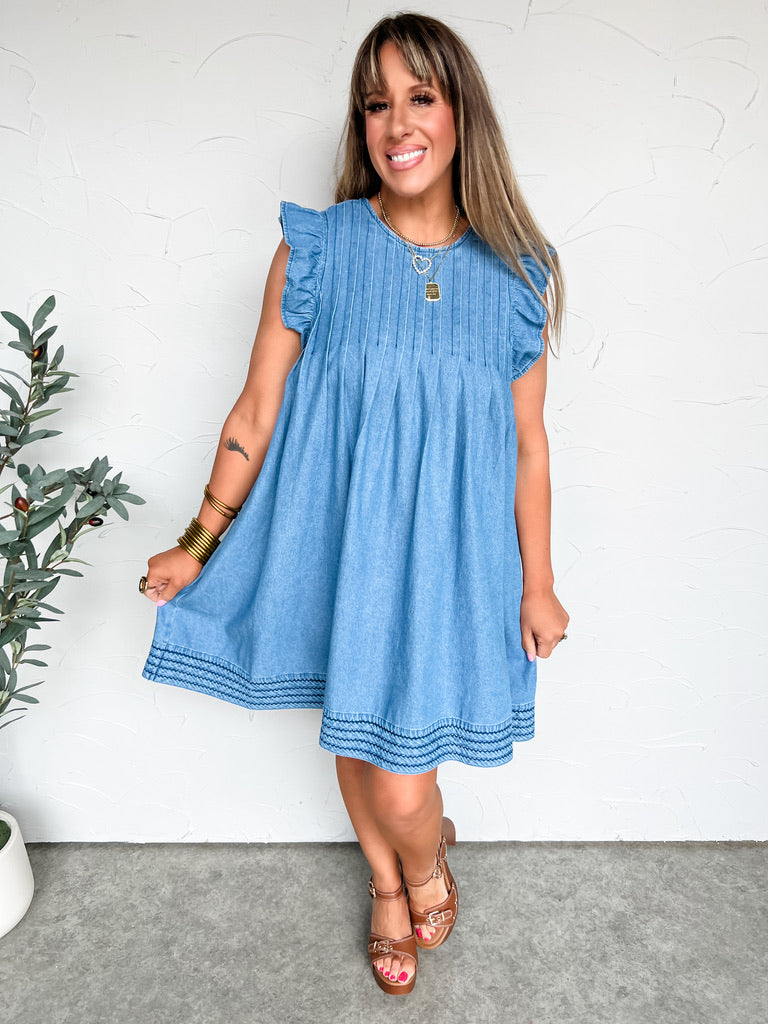 Give It A Moment Cap Sleeve Denim Dress