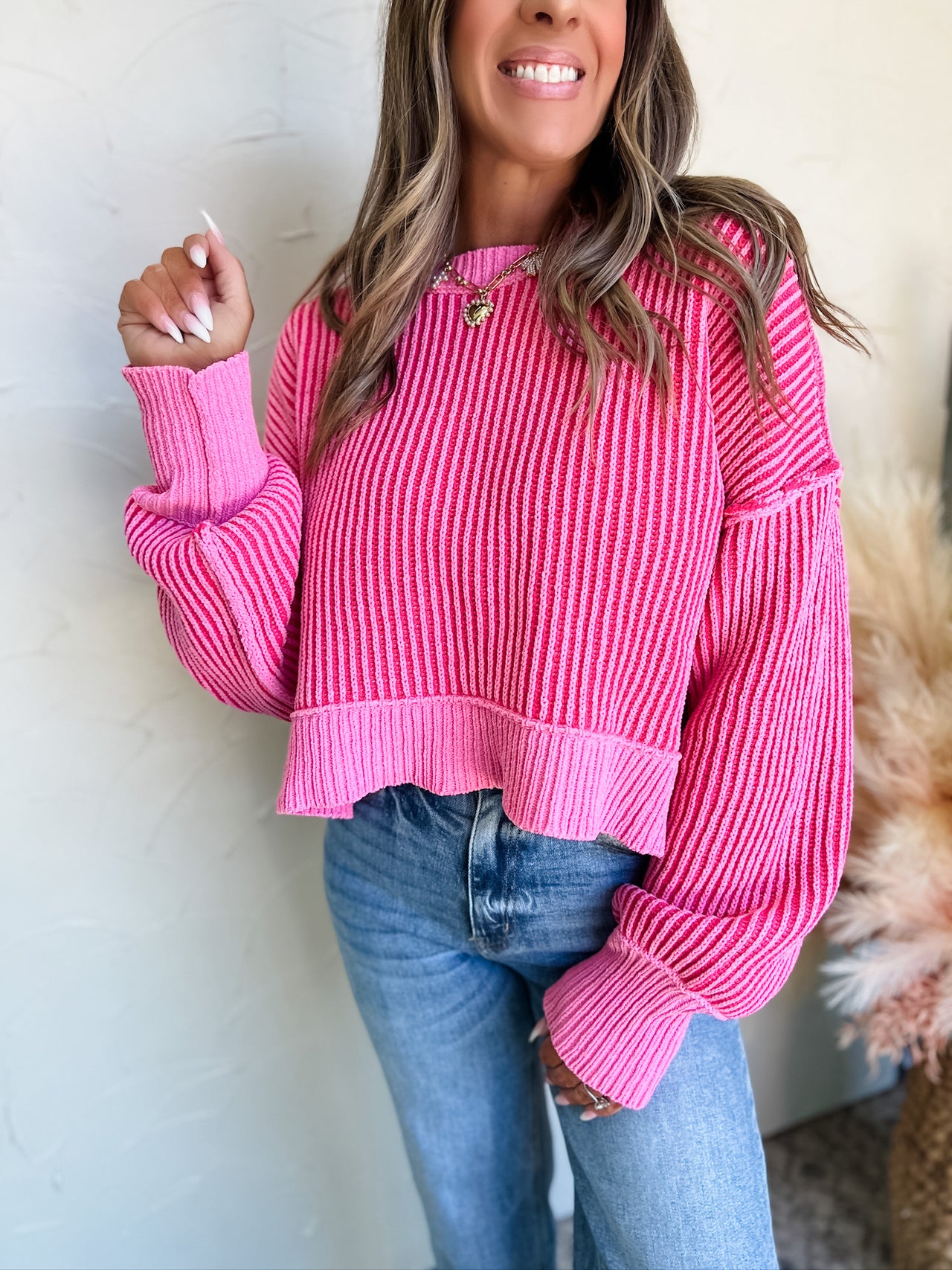 Got It Good Two Tone Striped Top- Pink