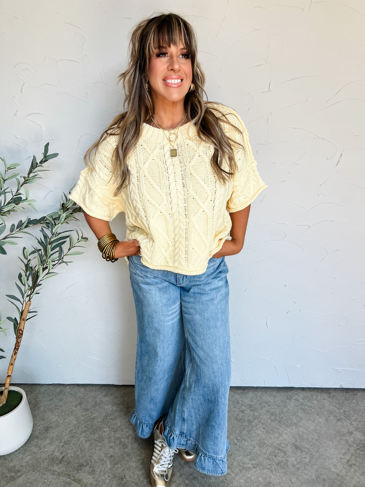 Time Goes By Round Neck Knit Sweater- Butter Yellow