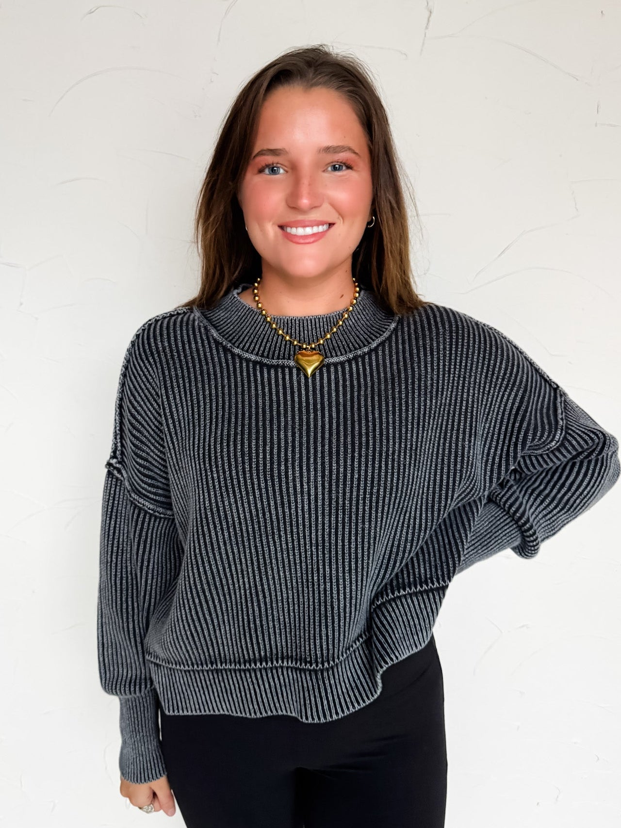All About It Side Slit Cropped Sweater- Black