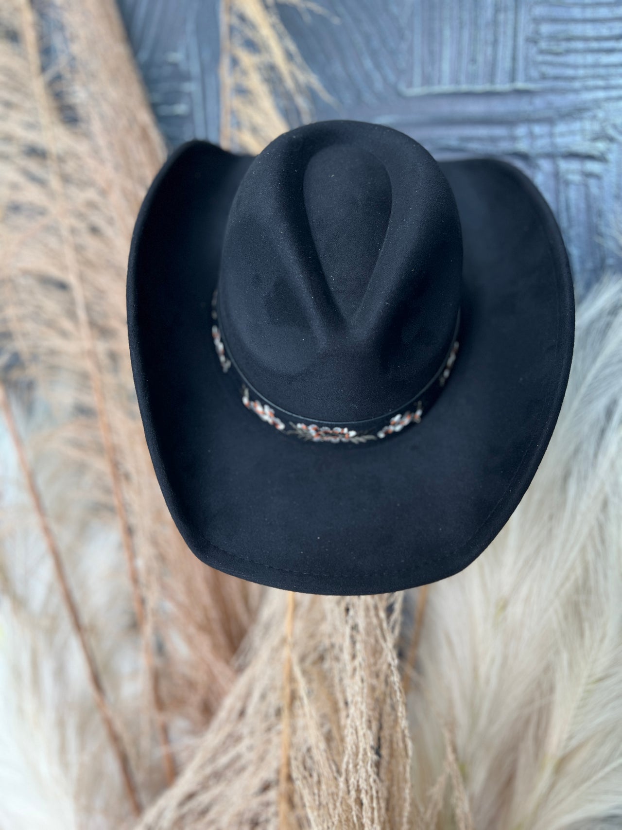 Ally Flower Cowboy Hat- Black