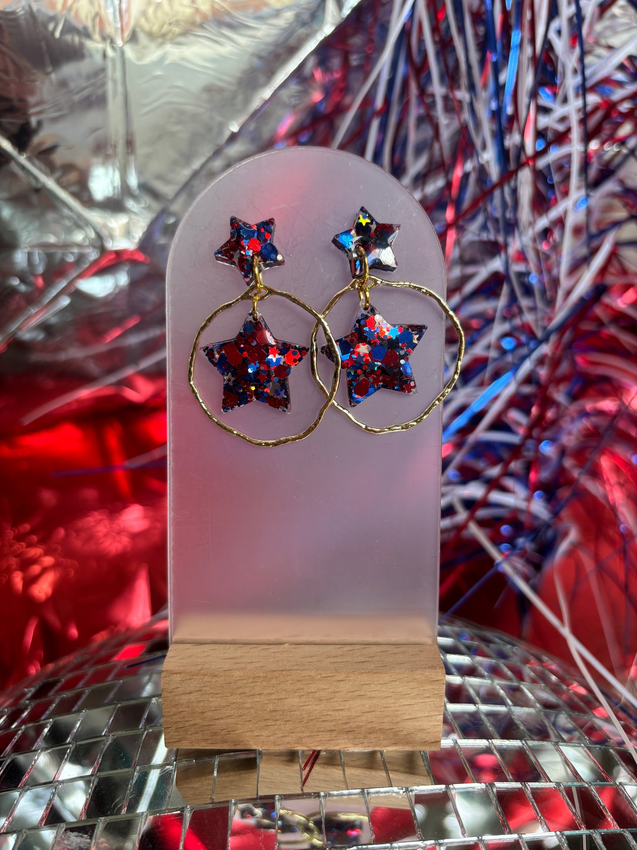 Patriotic Mix Star an Stud- Open Circle Earrings