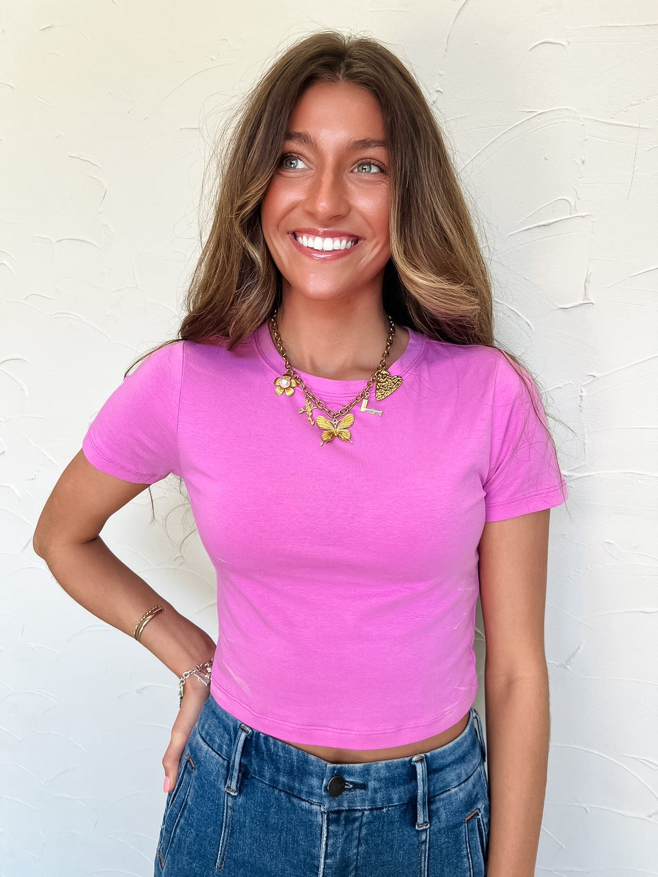 Step It Up Round Neck Cropped Top- Bright Mauve