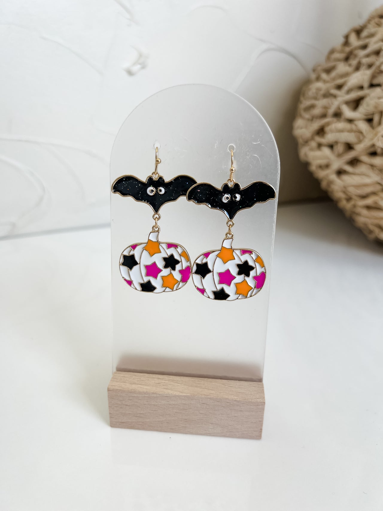 Halloween Bat Pumpkin Dangle Earrings