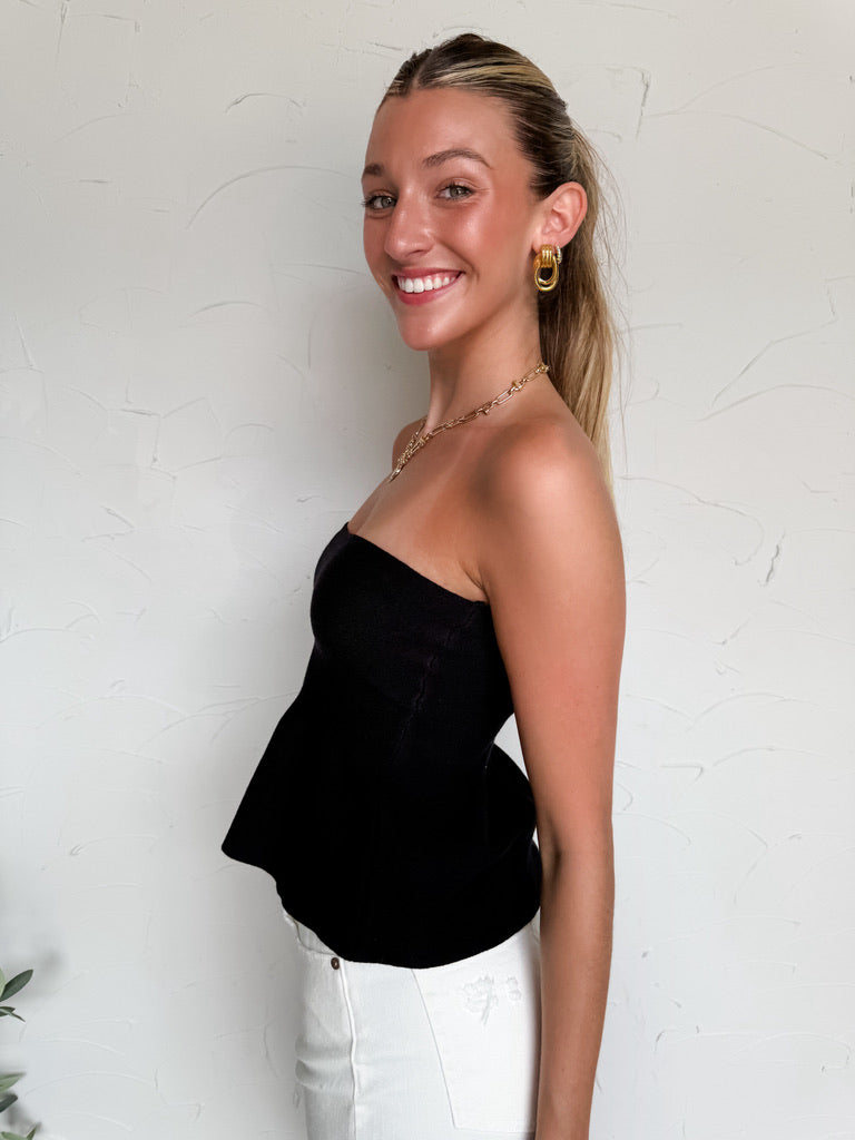 My Heart Is Yours Strapless Peplum Top- Black