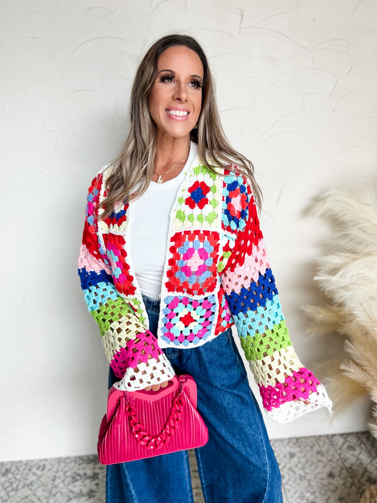 So Nostalgic Crochet Granny Square Crop Cardigan