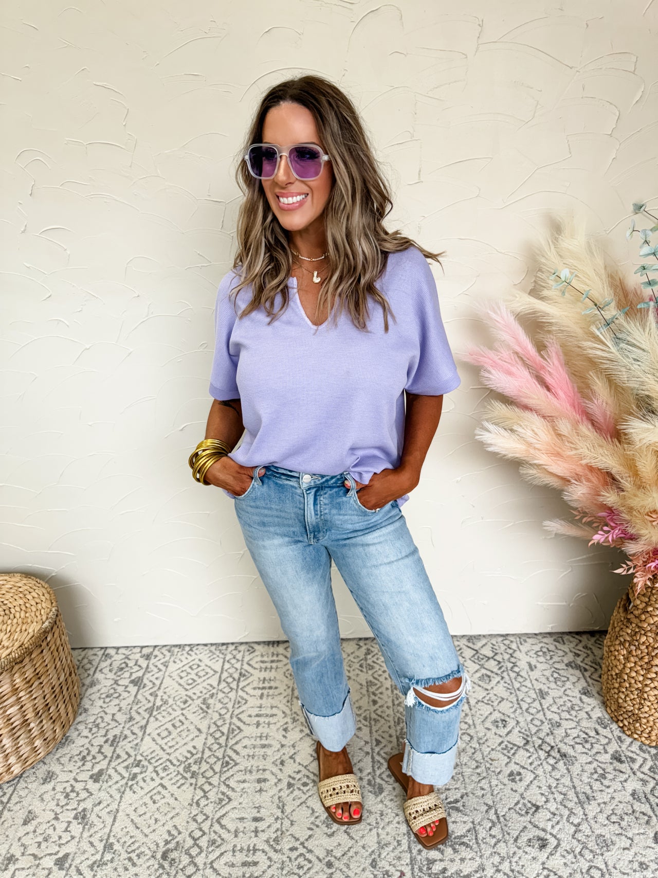 Here For The Party Split Neck Top- Lilac