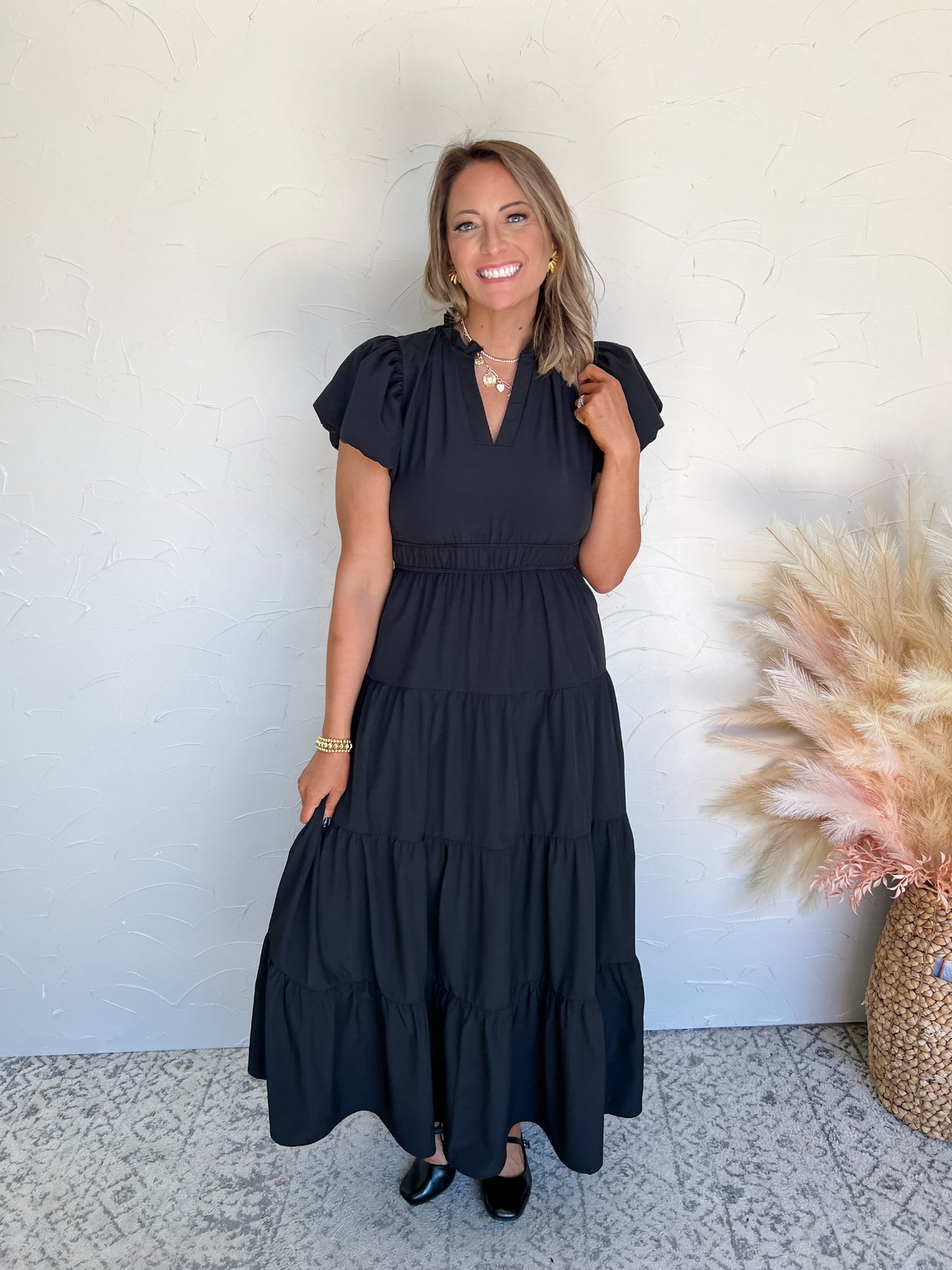 Time To Dine V Neck Puff Sleeve Maxi Dress