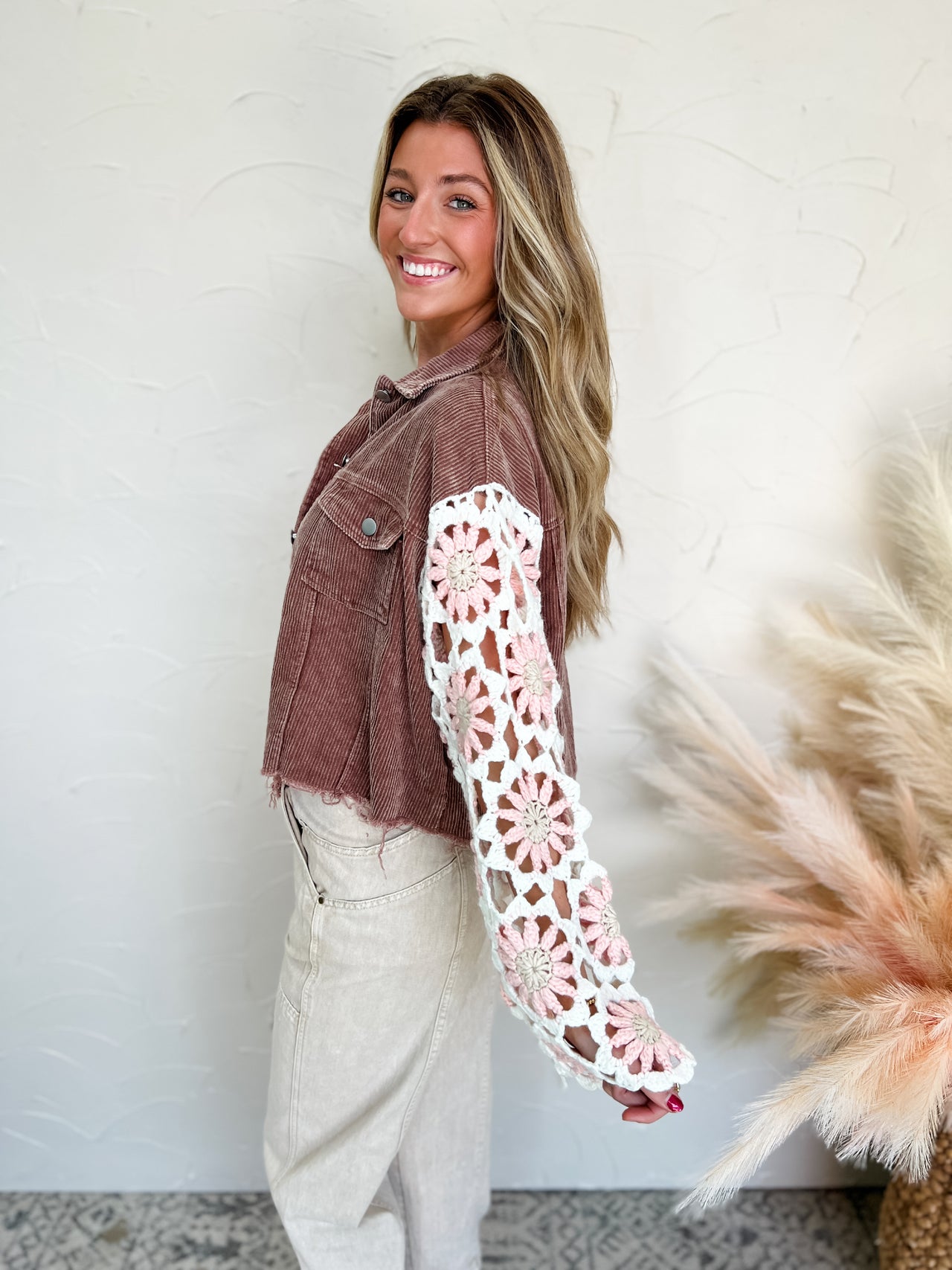 Favorite Flower Dream Corduroy Crochet Jacket