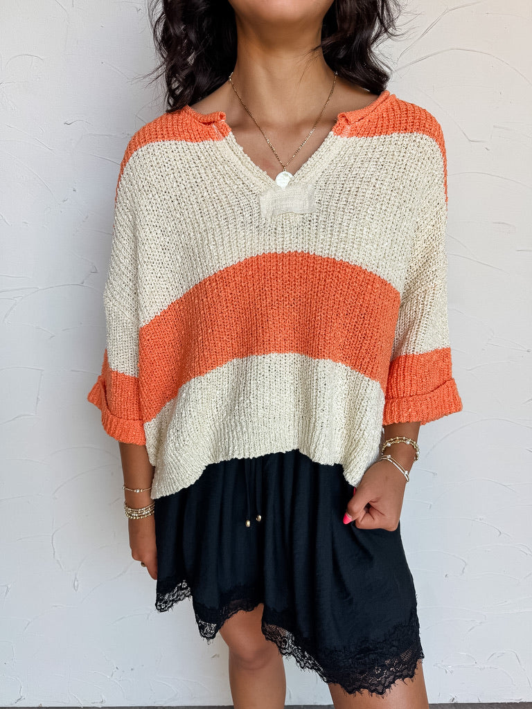 Lay It On The Line Stripe Sweater- Lt Orange