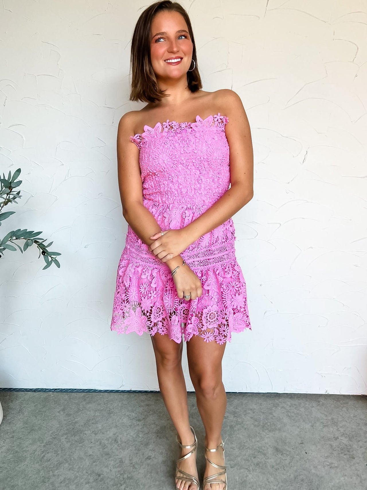 Listen To Your Heart Strapless Crochet Mini Dress