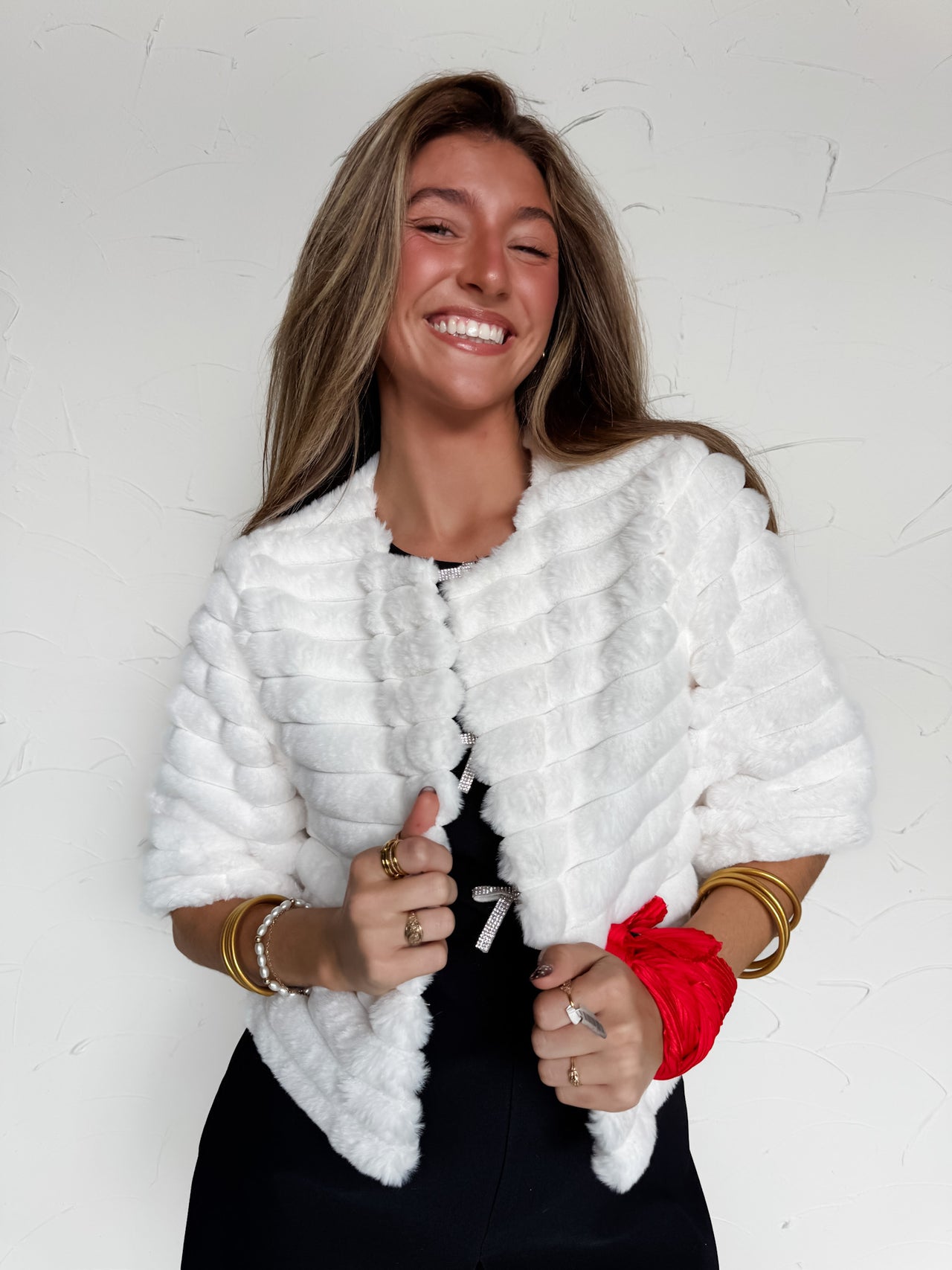 Give It A Try Faux Fur Crop Jacket- Off White