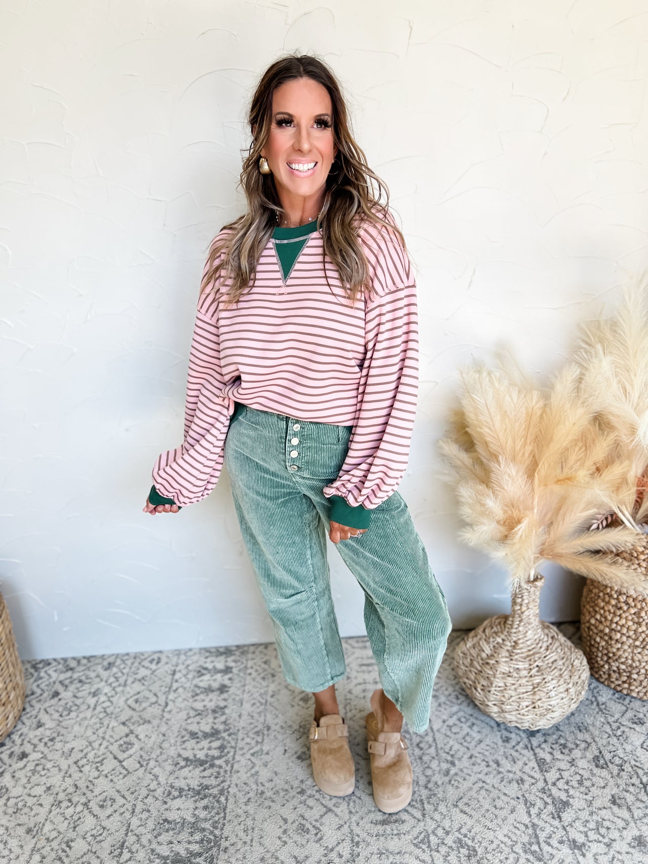 Pass The Torch Long Sleeve Stripe Top- Blush