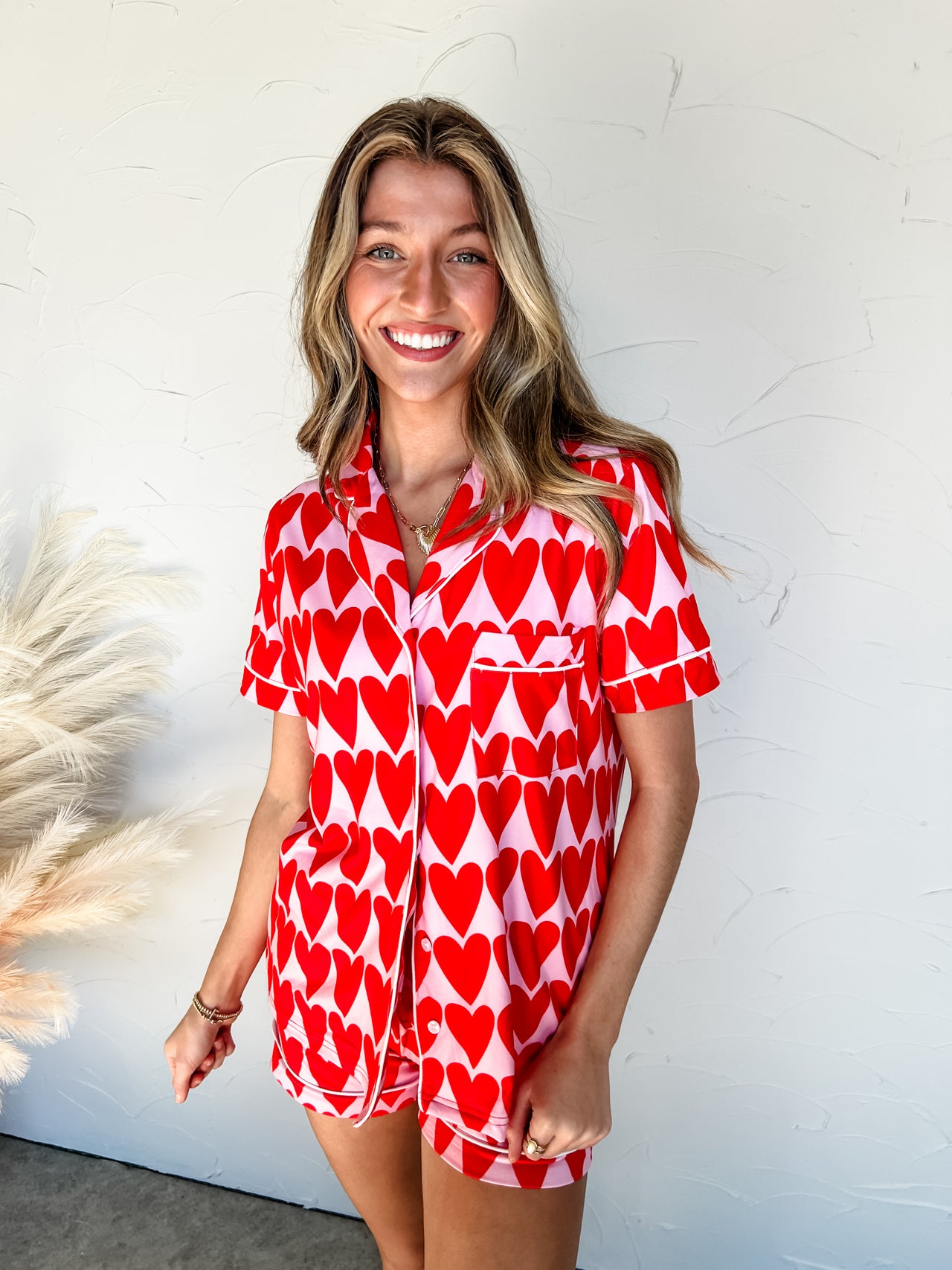 Pink And Red Hearts Comfy Loungewear Set- Light Pink