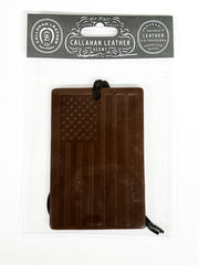 Callahan Leather air freshener with American flag design on a white background