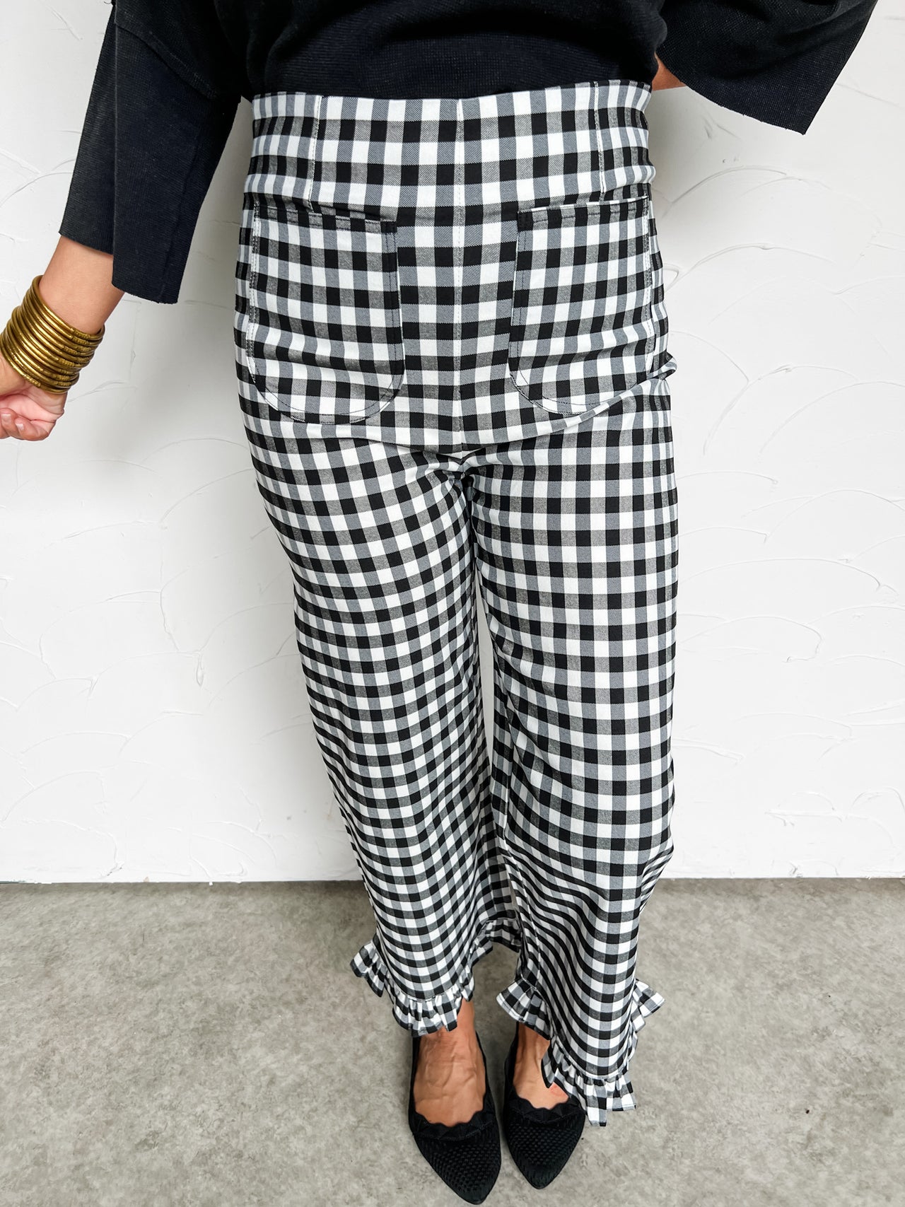 Simple Moments Gingham Ruffle Trim Pants