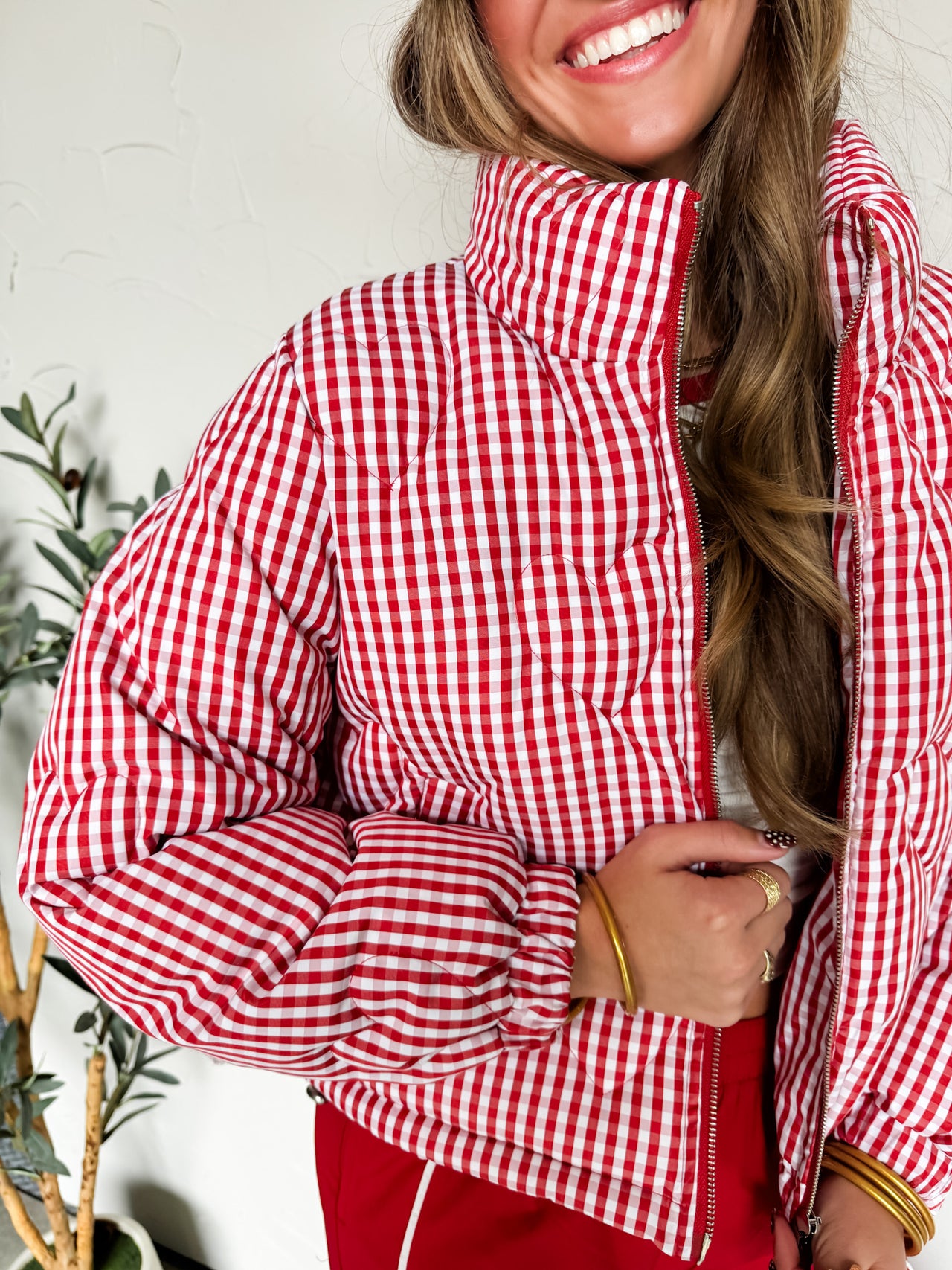 Don't Mind If I Do Gingham Puff Heart Jacket