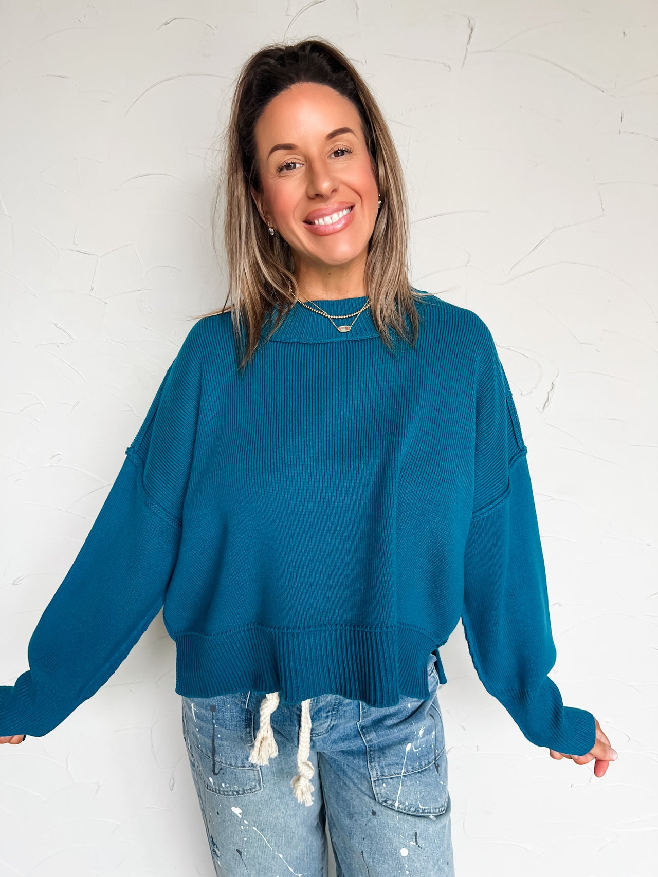 Rein It In Wide Fit Sweater- Ocean Teal