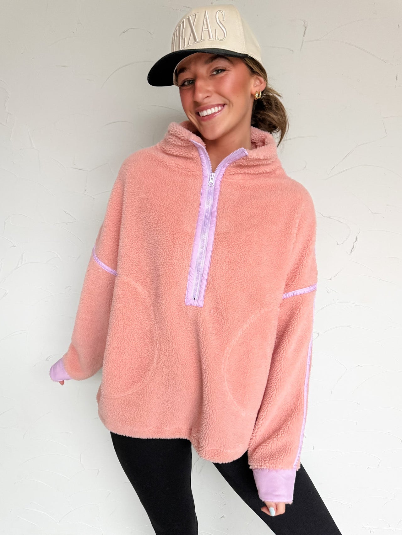 We Should Go Together Fleece Pullover- Mauve/Lt Pink