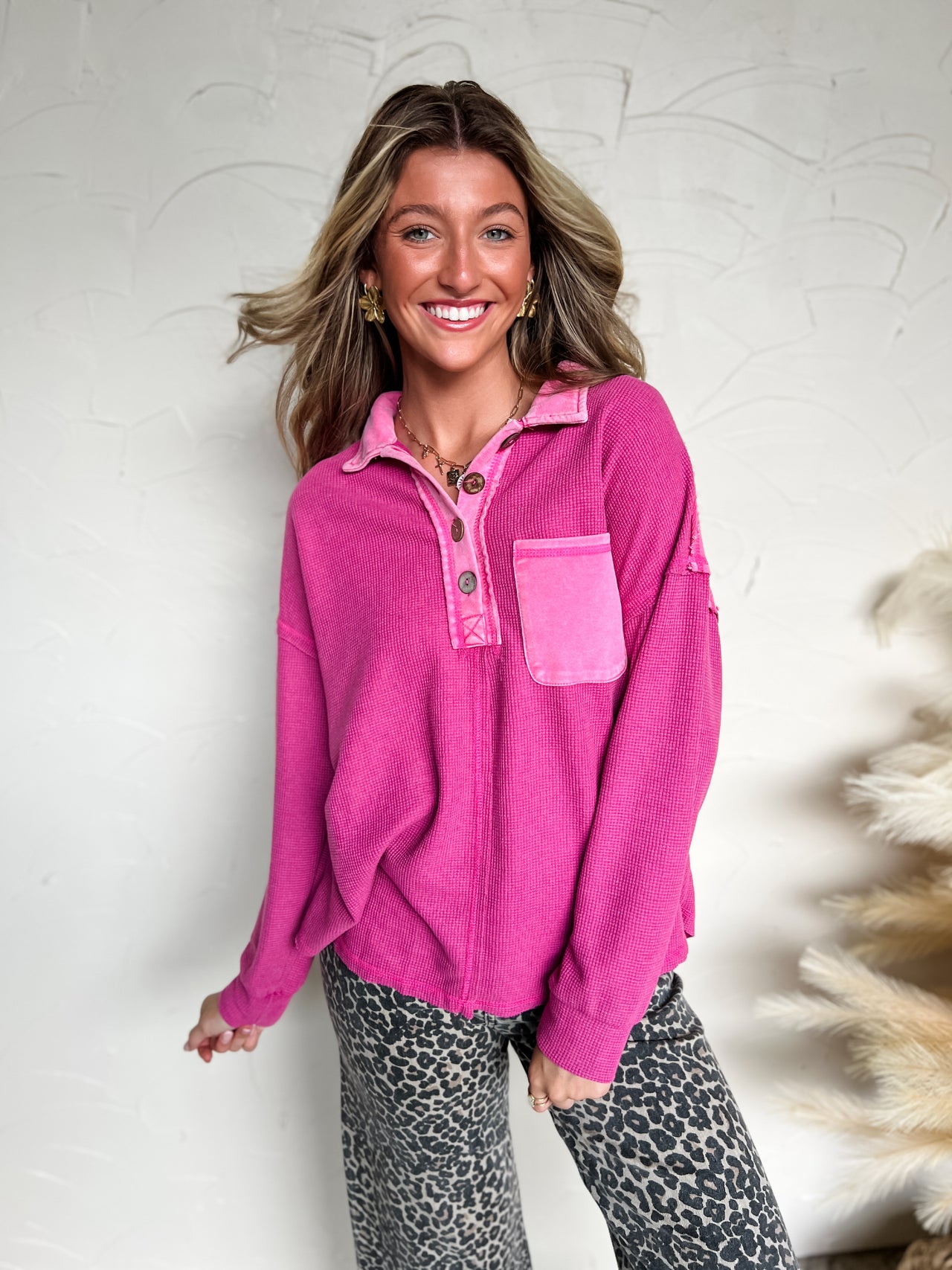 It's Your World Waffle Knit Pullover- Mauve Pink