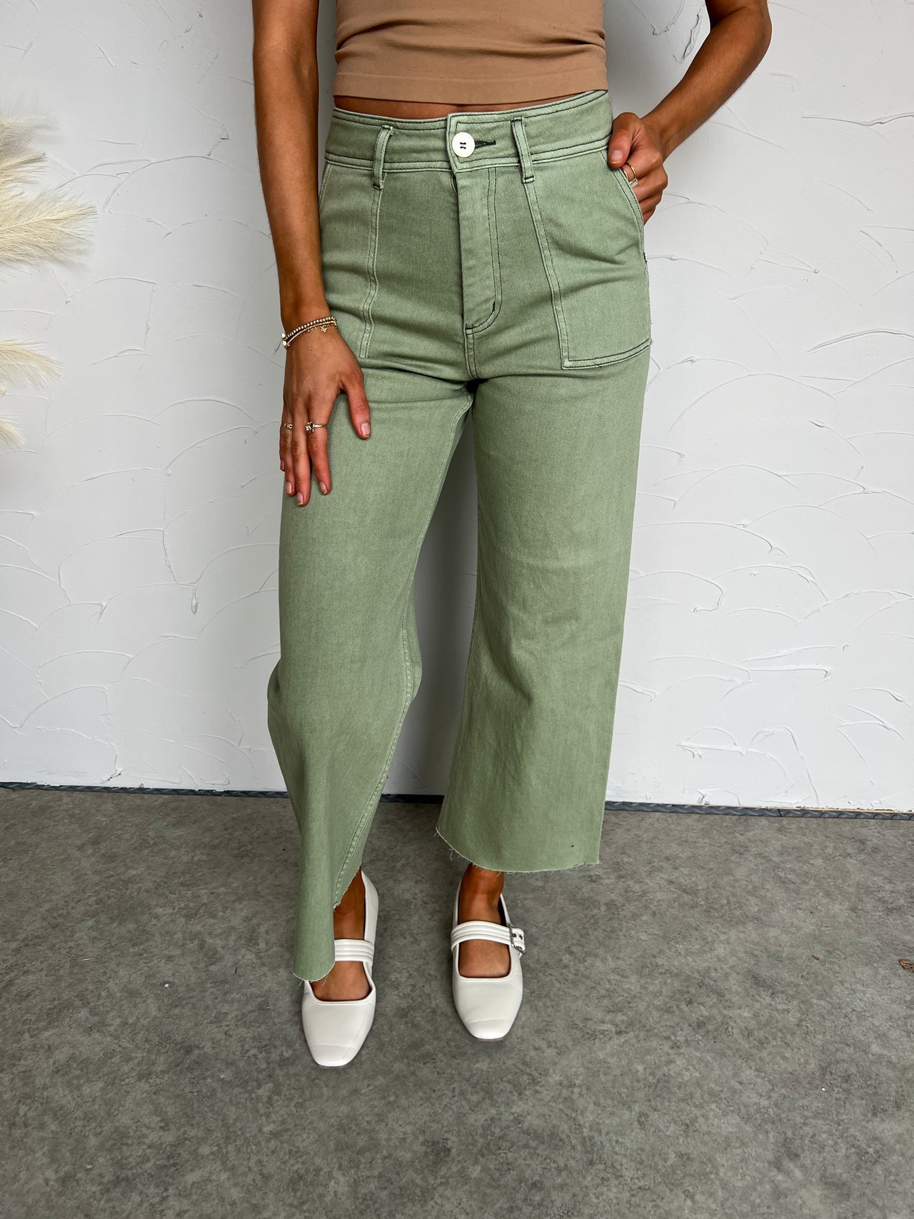 I'm Here For You Wide Leg Pants- Avocado