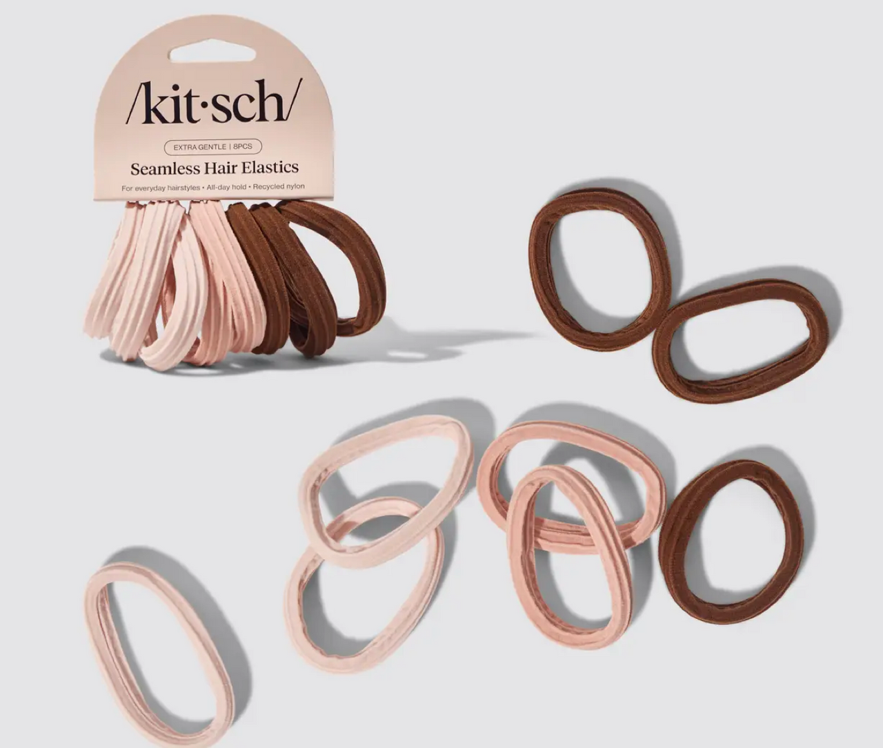 Recycled Seamless Hair Elastics 8pc Set- Rosewood
