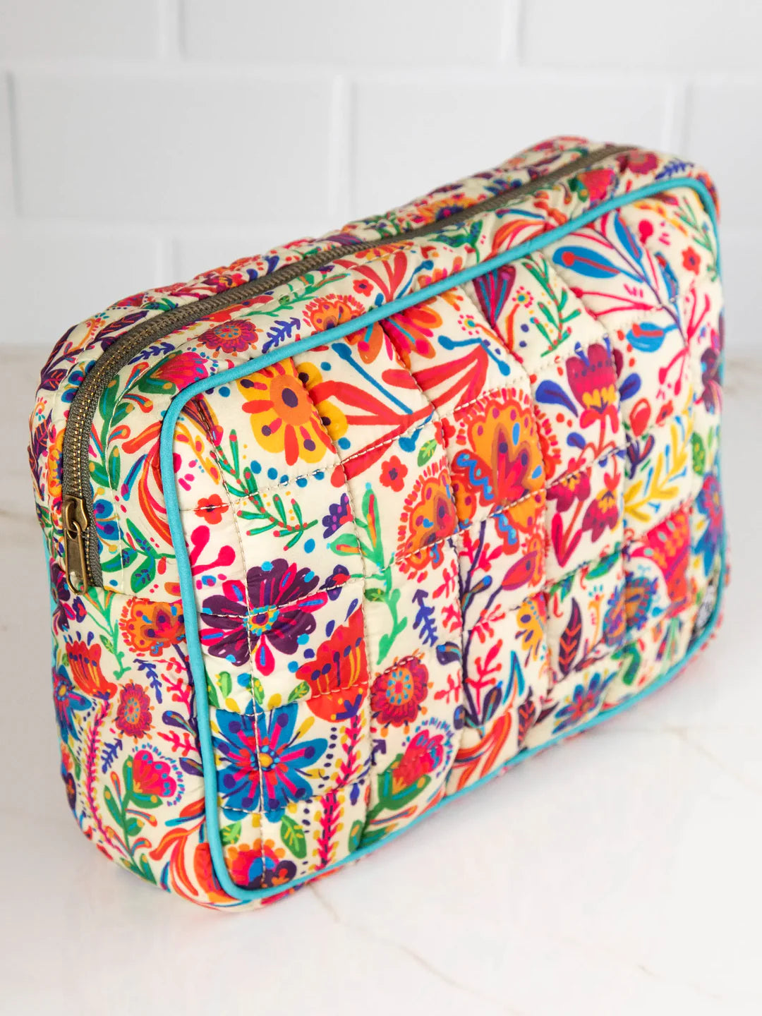 Puffy Cosmetic Pouch- Rainbow Cream Floral